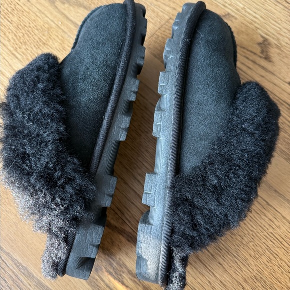 UGG Black Suede Shearling Slippers - Picture 6 of 7